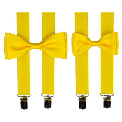 Kanárkově žlutý set kšandy s motýlkem pro tátu a syna