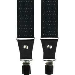 Černé pánské široké kšandy s puntíky a pravou černou kůží