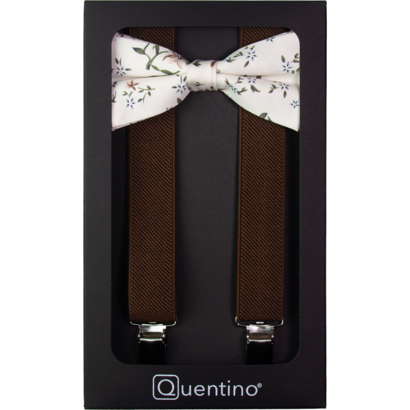 Brown Men's Suspenders with Cotton Floral Bow Tie