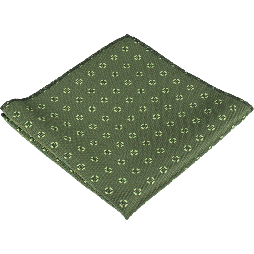 Olivově zelený pánský kapesníček s jemným geometrickým vzorem