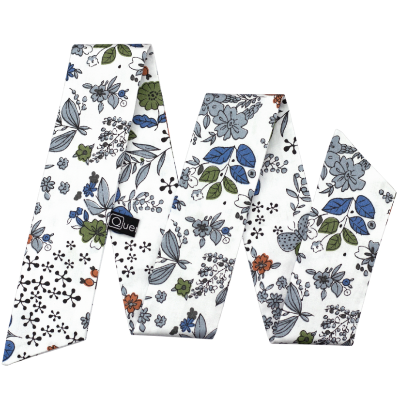 Bílá dámská stuha s šedo zelenými lístky