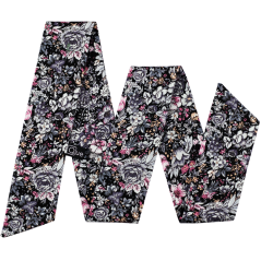 Černá dámská stuha s šedo růžovými květy