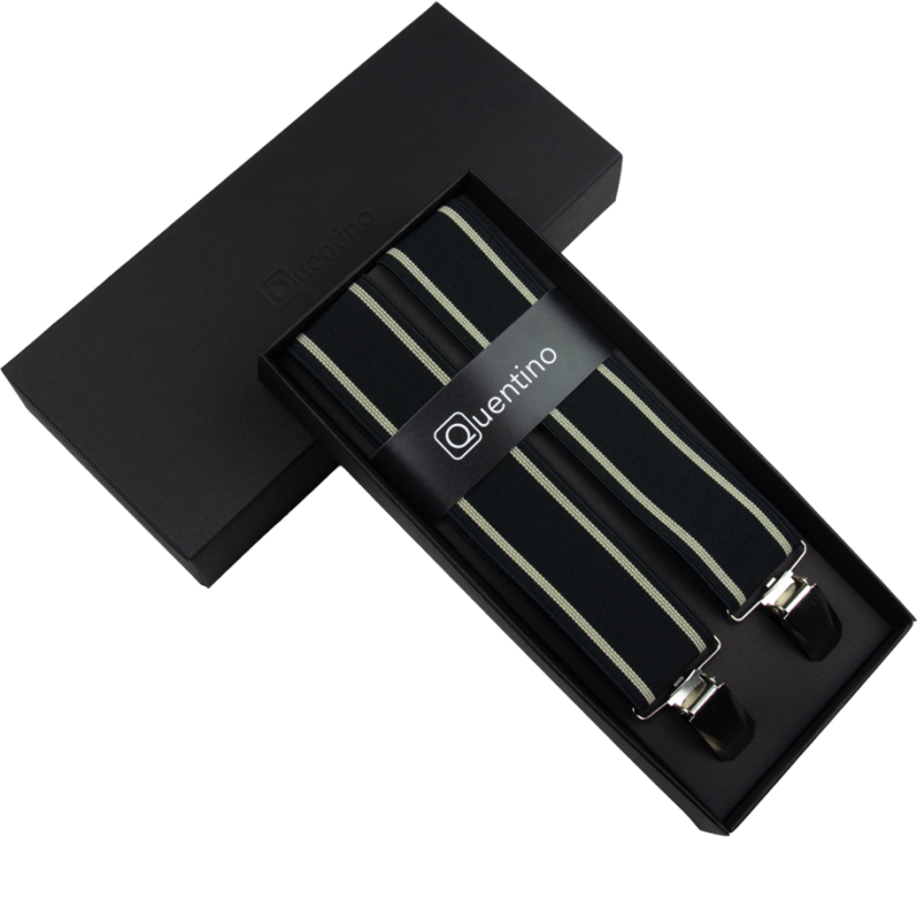 Černé pánské široké kšandy s béžovými pruhy