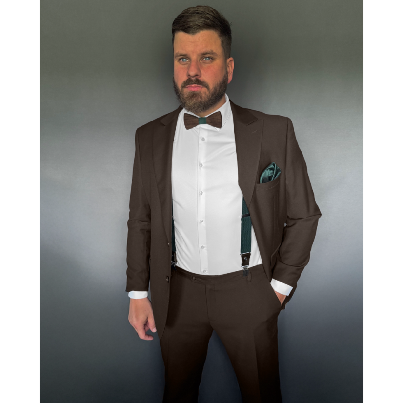 Smaragdově zelené pánské široké kšandy s dřevěným motýlkem