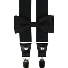 Černý pánský set s černým vzorem – kšandy, motýlek a kapesníček