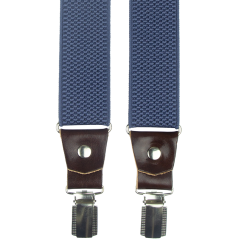 Modré denim pánské široké kšandy s hnědou pravou kůží