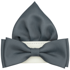 Grey Men's Matte Bow Tie with Pocket Square
