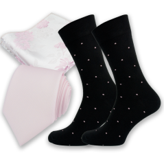 Světlounce růžový pánský set – kravata, kapesníček a ponožky