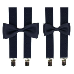 Tmavě modrý set kšandy s motýlkem pro tátu a syna