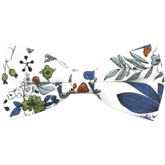 Bílý pánský bavlněný motýlek s šedo zelenými lístky