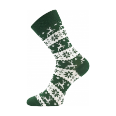 Green Christmas socks with reindeer and snowflake pattern