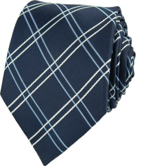 Dark Navy Men's Necktie with Check Pattern