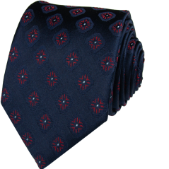 Tmavě modrá pánská hedvábná kravata s vínovým vzorem