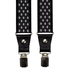Černé pánské široké kšandy se čtverečky a pravou černou kůží