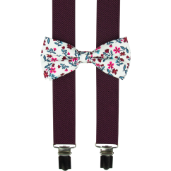 Bordó dětské kšandy s bavlněným květovaným motýlkem