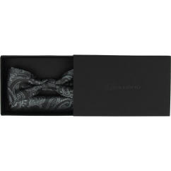 Black & Grey Men's Bow Tie with Paisley Pattern and Pocket Square