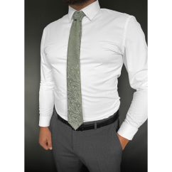 Šalviovo zelená (sage green) pánska kravata s paisley vzorom