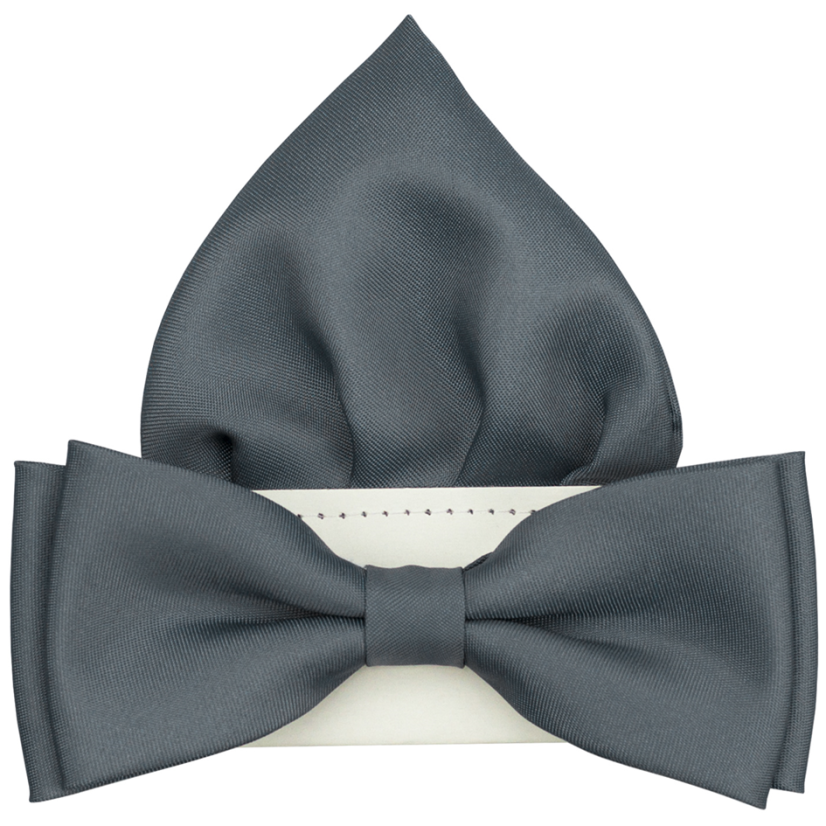 Šedý pánský motýlek matný s kapesníčkem