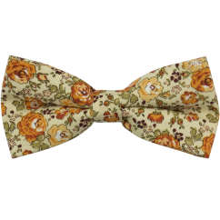 Světle béžový pánský bavlněný motýlek s žluto oranžovými květy