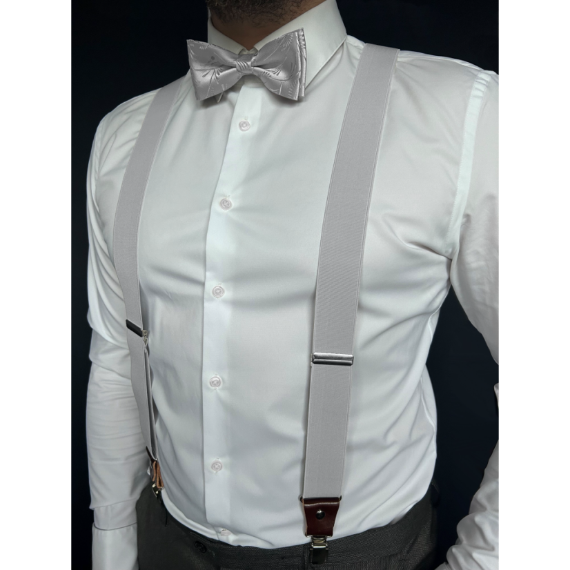 Světle šedý pánský motýlek s jemným vzorem travin