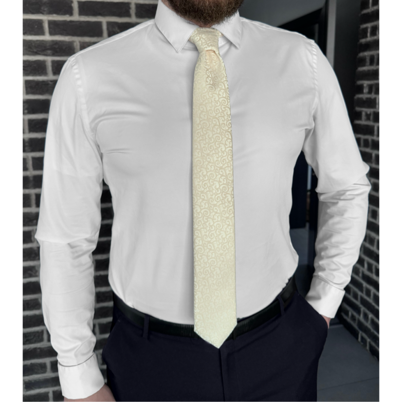 Cream Men's Necktie with Ornamental Pattern