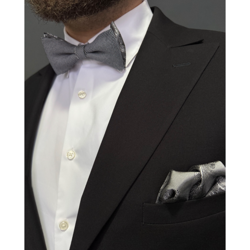 Černo šedý pánský motýlek s jemným vzorem