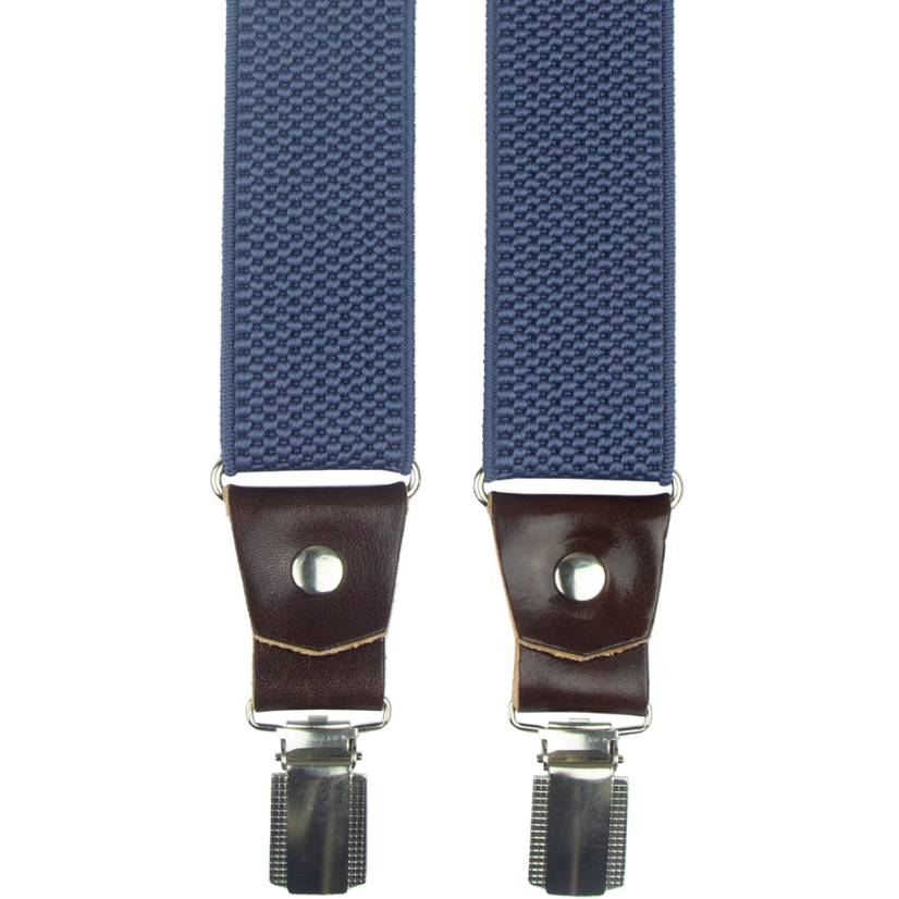 Blue Denim Men's Wide Suspenders with Brown Genuine Leather