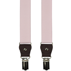 Dusty pink men's suspenders with dark brown genuine leather