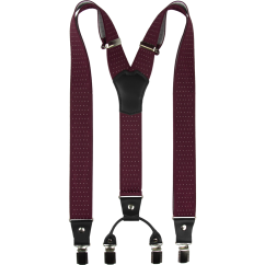 Bordeaux Men's Wide Suspenders with Polka Dots and Genuine Black Leather