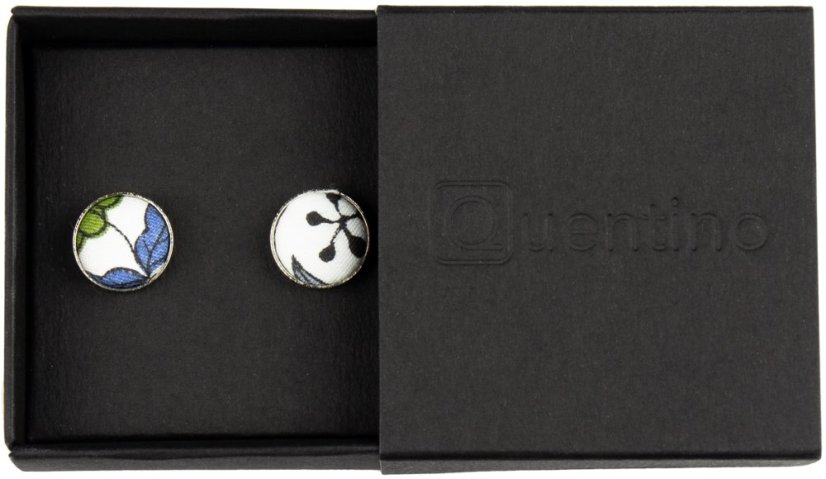 Bílé manžetové knoflíčky s šedo zelenými lístky