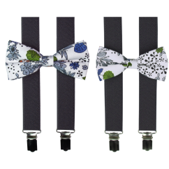 Dark Grey Floral Bow Tie Set for Father and Son