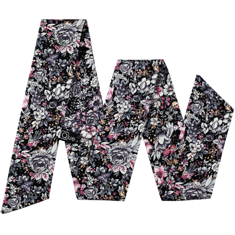 Černá dámská stuha s šedo růžovými květy