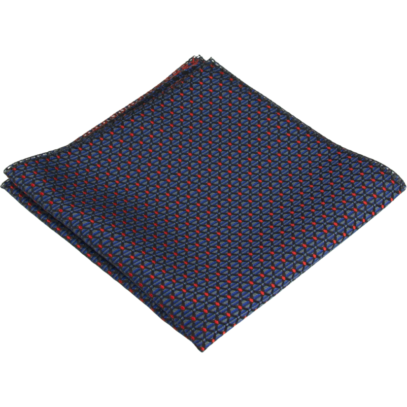 Modrý pánský kapesníček s jemným červeným geometrickým vzorem