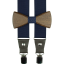 Dark Navy Wide Men's Suspenders with Wooden Bow Tie