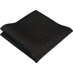 Black Men's Pocket Square with Red Polka Dots