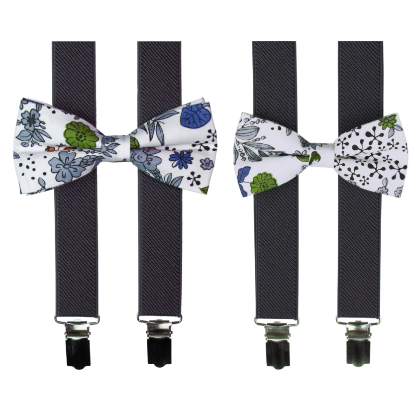 Dark Grey Floral Bow Tie Set for Father and Son