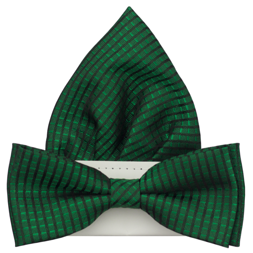 Tmavě zelený pánský motýlek s proužky včetně kapesníčku