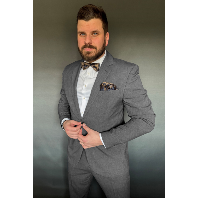Dark Blue Men's Bow Tie with Paisley Pattern Including Pocket Square