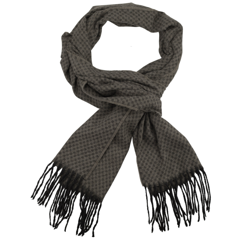 Hnědo šedá pánská šála s jemným vzorem a třásněmi Hnědo šedá pánská šála s jemným vzorem a třásněmi