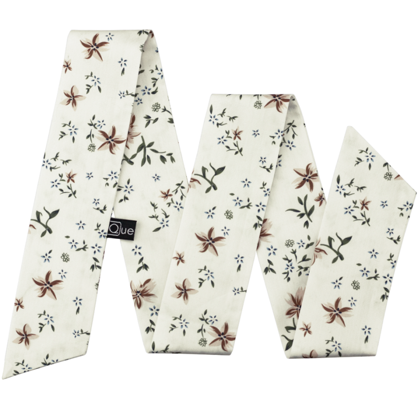 Cream Ladies' Ribbon with Blue and Brown Flowers