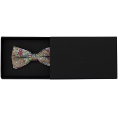 Hnědo zelený dětský bavlněný motýlek s květy