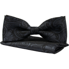 Černý pánský motýlek s tmavě šedým paisley vzorem