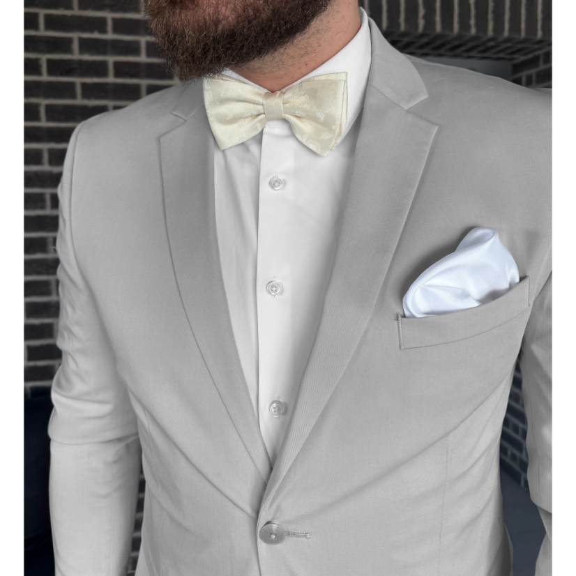 Smetanový (ecru) pánský set s květinovým vzorem - kšandy a motýlek