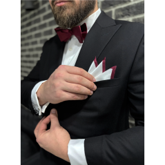 White Men's Pocket Square with Burgundy Red Border