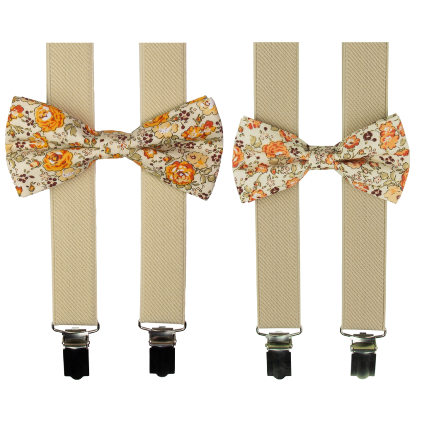 Béžový set s květovaným motýlkem pro tátu a syna