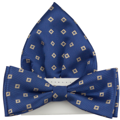 Modrý pánský motýlek se čtverečky včetně kapesníčku