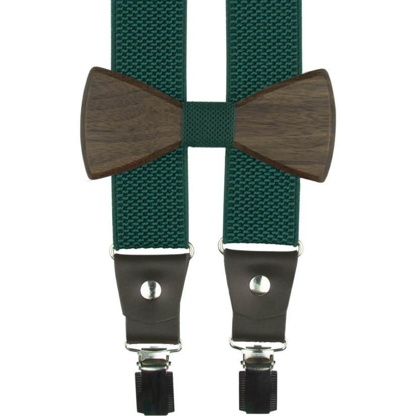 Smaragdově zelené pánské široké kšandy s dřevěným motýlkem
