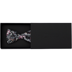 Černý dětský bavlněný motýlek s šedo růžovými květy