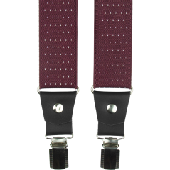 Bordó pánské široké kšandy s puntíky a pravou černou kůží