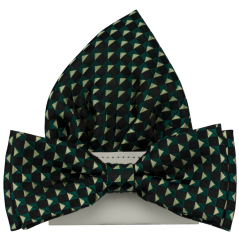 Smaragdově zelený pánský motýlek se čtverečky včetně kapesníčku